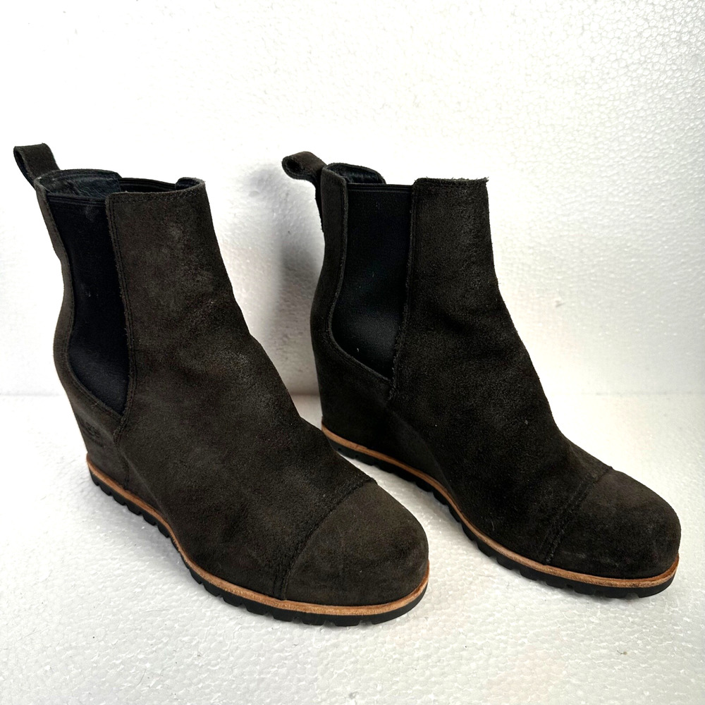 UGG Pax Waterproof Chelsea Wedge Booties Women's 8 Black Gray Round Toe 3.5"